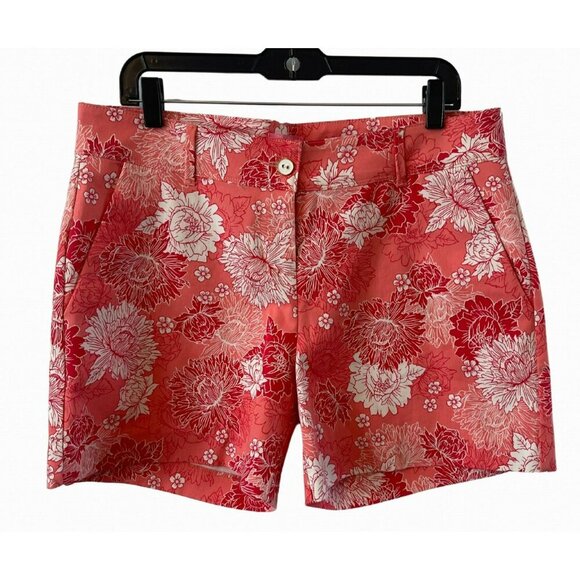 NWOT Isaac Mizrahi High Waist Tailored Floral Print Shorts Women 12 Tangerine - Picture 1 of 5